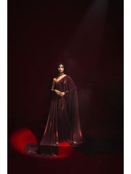 Masaba - Burgundy The Molten Lava Look Top with Skirt and Sash