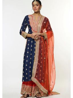 Gopi Vaid - Fitoor Navy Blue Kurta with Sharara and Dupatta