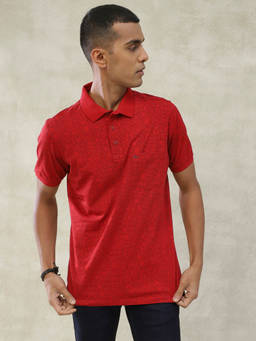 Turtle - Men Cotton Stretch Red Printed Slim Fit Polo T-Shirt