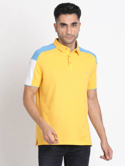 Turtle - Men Cotton Stretch Yellow Solid Slim Fit Polo T-Shirt