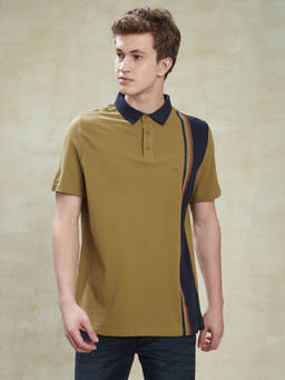 Turtle - Men Cotton Stretch Olive Stripe Slim Fit Polo T-Shirt