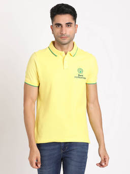 Turtle - Men Pure Cotton Yellow Solid Slim Fit Polo T-Shirt