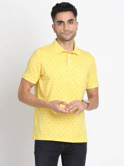 Turtle - Men Cotton Stretch Yellow Printed Slim Fit Polo T-Shirt