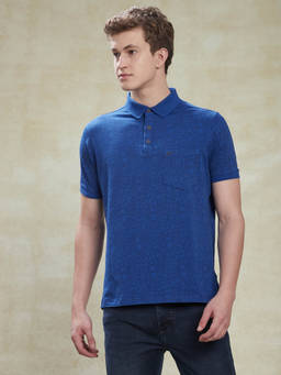 Turtle - Men Cotton Stretch Blue Printed Slim Fit Polo T-Shirt