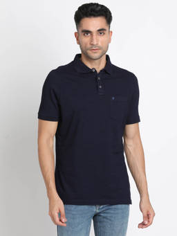 Turtle - Men Pure Cotton Navy Blue Solid Slim Fit Polo T-Shirt