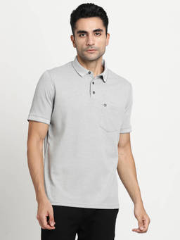 Turtle - Men Knitted Grey Solid Slim Fit Polo T-Shirt