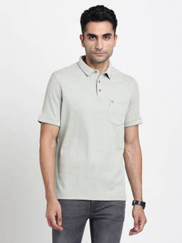 Turtle - Men Knitted Light Green Solid Slim Fit Polo T-Shirt