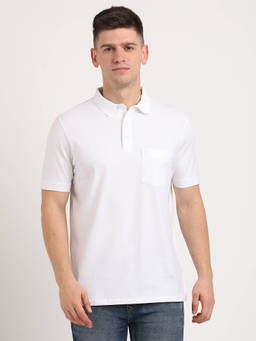 Turtle - Men Knitted White Solid Slim Fit Polo T-Shirt