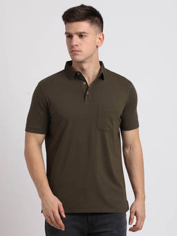 Turtle - Men Knitted Brown Solid Slim Fit Polo T-Shirt