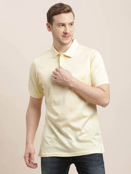 Turtle - Men Pure Cotton Yellow Solid Slim Fit Polo T-Shirt