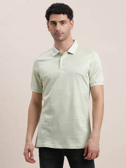 Turtle - Men Pure Cotton Mint Green Dobby Slim Fit Polo T-Shirt