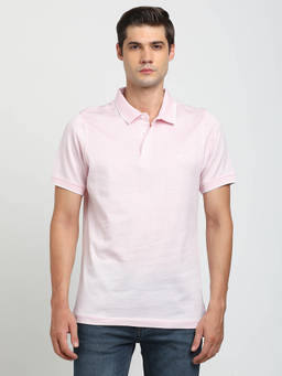 Turtle - Men Pure Cotton Light Pink Dobby Slim Fit Polo T-Shirt
