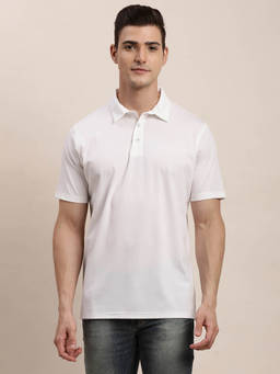 Turtle - Men Knitted White Solid Slim Fit Polo T-Shirt