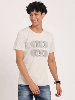 Turtle - Men Pure Cotton Grey Printed Slim Fit Crew Neck T-Shirt