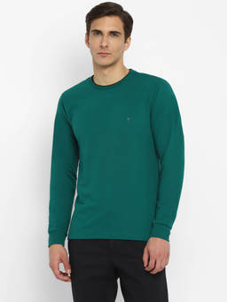 Turtle - Men Polycotton Green Dobby Slim Fit Crew Neck T-Shirt
