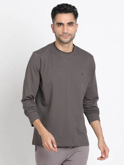 Turtle - Men Pure Cotton Grey Dobby Slim Fit Crew Neck T-Shirt