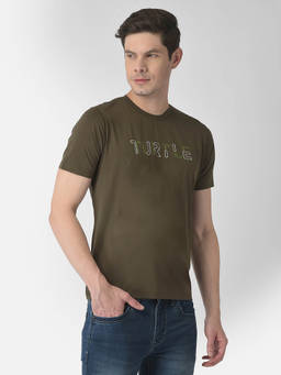 Turtle - Men Knitted Olive Solid Slim Fit Crew Neck T-Shirt