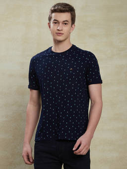 Turtle - Men Pure Cotton Navy Blue Solid Slim Fit Crew Neck T-Shirt