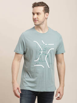 Turtle - Men Knitted Light Green Printed Slim Fit Crew Neck T-Shirt