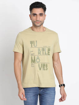 Turtle - Men Knitted Olive Printed Slim Fit Crew Neck T-Shirt