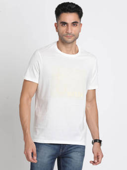Turtle - Men Knitted White Printed Slim Fit Crew Neck T-Shirt