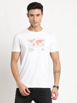 Turtle - Men Knitted White Printed Slim Fit Crew Neck T-Shirt
