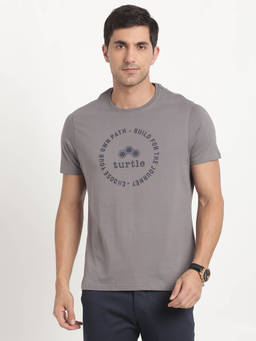 Turtle - Men Knitted Grey Printed Slim Fit Crew Neck T-Shirt