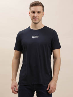 Turtle - Men Knitted Navy Solid Slim Fit Crew Neck T-Shirt