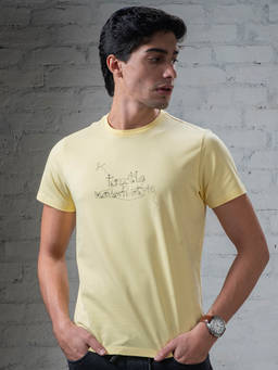 Turtle - Men Cotton Stretch Yellow Printed Slim Fit Crew Neck T-Shirt