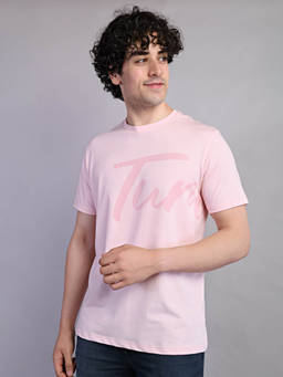 Turtle - Men Cotton Stretch Light Pink Printed Slim Fit Crew Neck T-Shirt
