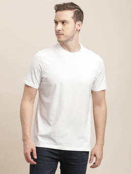 Turtle - Men Cotton Stretch White Solid Slim Fit Crew Neck T-Shirt