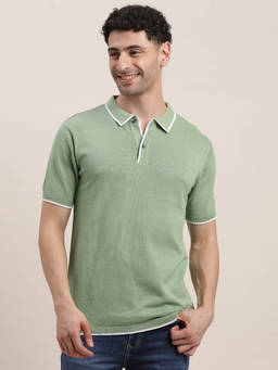 Turtle - Men Pure Cotton Green Solid Slim Fit Polo T-Shirt