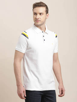Turtle - Men Knitted White Solid Slim Fit Polo T-Shirt
