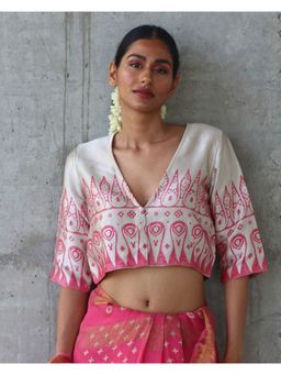 Chidiyaa - Off White Mashru Silk Blouse