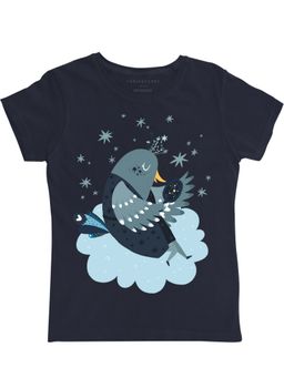 THREADCURRY - Fantasy Girls Navy Blue Printed Crew Neck T-shirt