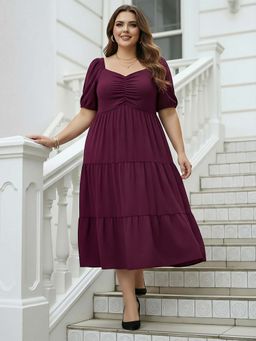 Globus - Women Burgundy Sweetheart Neck Plus Size Dress