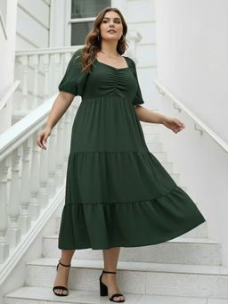 Globus - Women Olive Sweetheart Neck Plus Size Dress