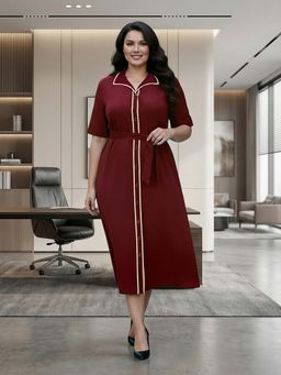 Globus - Women Maroon Plus Size Shirt Dress with Belt
