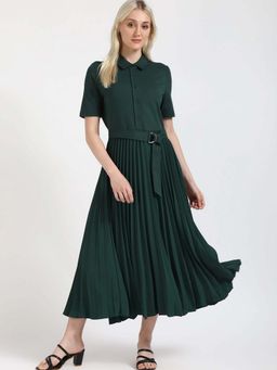 Tommy Hilfiger - Green Spread Collar A-Line Dress with Belt