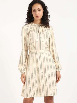 Tommy Hilfiger - Viscose Round Neck A-Line Dress with Belt