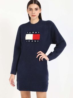 Tommy Hilfiger - Blue Crew Neck Sweater Dress