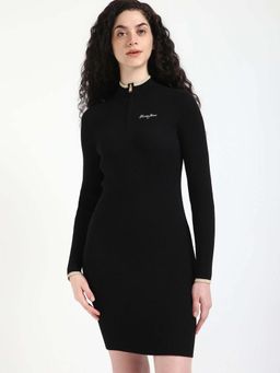 Tommy Hilfiger - Polyester Half-Zip Neck Bodycon Dress