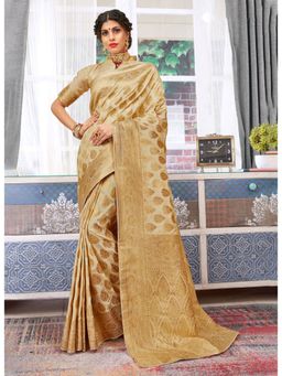 Sangam Prints - Beige Banarasi Silk Woven Work Traditional Saree with Unstitched Blouse