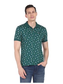 AD By Arvind - Men Dark Green Geometric Print Cotton Polo Shirt