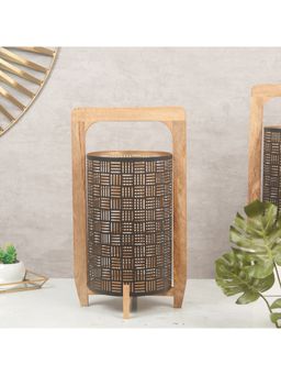 HomeTown - Ebony Handcrafted Metal And Wood Floor Lantern 46 Cm In Black Colour