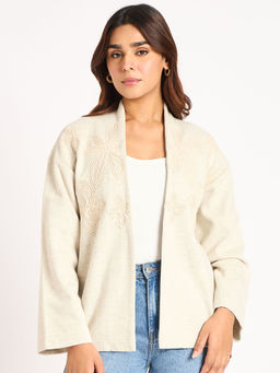 Femmella - Women Beige Solid Shrug