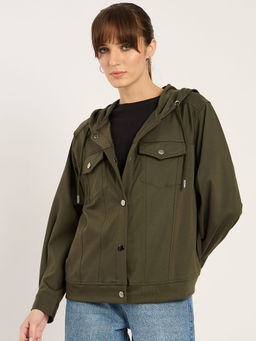 Femmella - Women Olive Solid Bomber Jacket