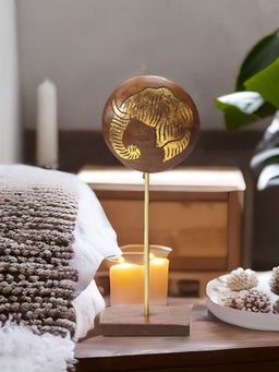 At Home by Nilkamal - Elephant Face On Stand Small Showpiece Golden