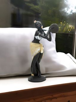 At Home by Nilkamal - Tribal Lady Tambourine Showpiece Black & Gold