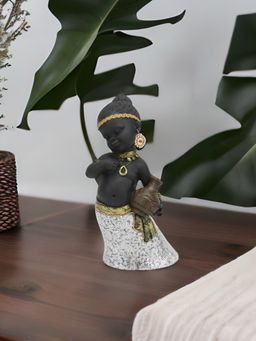 At Home by Nilkamal - Tribal Girl Pot Showpiece Multi Color